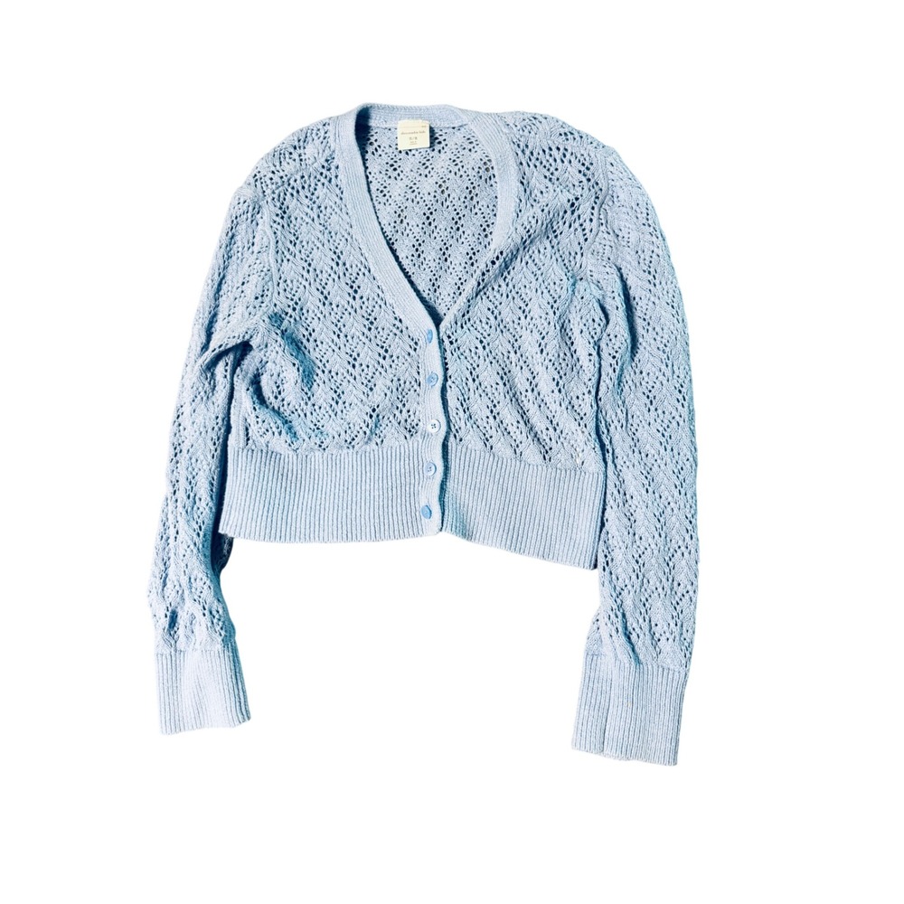 Abercrombie Kids Size 15/16 Periwinkle Blue Cardigan Front Bottom V-Neck Crochet